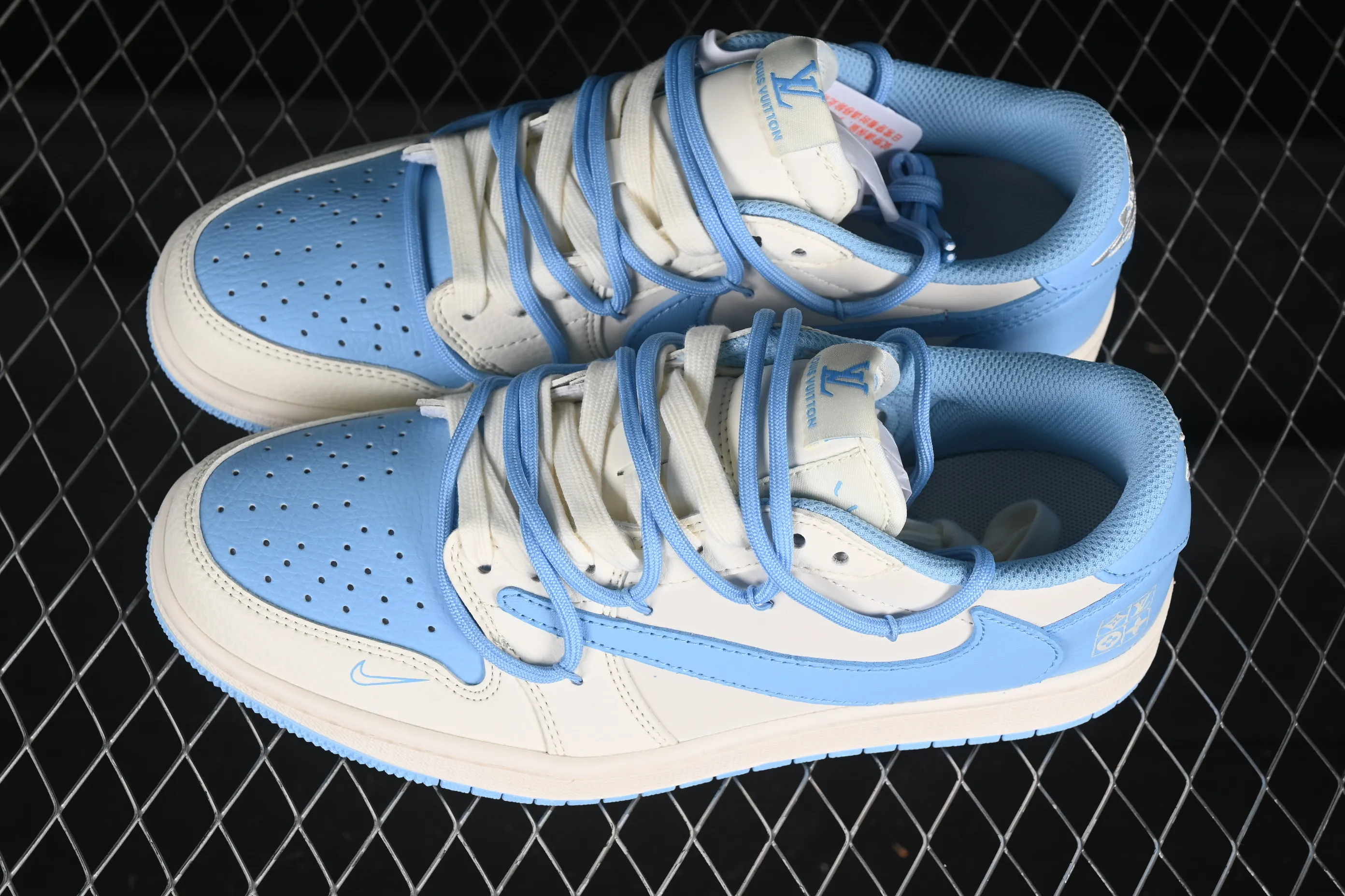 All categories Air Jordan Jordan series basketball shoes Air Jordan 1 Low High-end customized low-top sneakers Travis Scott x Fragment Design x Air Jordan 1 Low OG SP AJ1 LV joint sky blue drawstring low-top cultural casual sneakers DM6868-107